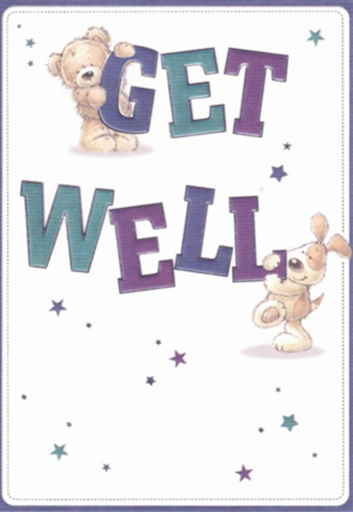 This get well card celebrates gentle encouragement and the healing nature of kindness, its design echoing the warmth of a hand-delivered arrangement from a neighbourhood florist in Bexley. At the fore, two playful illustrations-a cuddly bear with soft, golden fur and a cheerful puppy with velvet ears-share the space with dancing stars, their sparkle casting a joyful aura over the card. The typography is delightfully bold, shaded with lively purples and soft aquas, grounding the design in the same cheerful reassurance you'd find in a vase of fresh, fragrant freesias at the Bexleyheath Market. Each character's texture is drawn with such care that you feel you could almost pet the soft bear or ruffle the puppy's ears, bringing a comforting sense of touch to the visual experience. Sending this card along with a blossom-filled bouquet brings a layered sense of positivity-the visual joy of the stars and animals, the tactile softness of fur, and the emotional lift that comes from being thought of, all mingling together. The composition's bright backdrop and airy layout make it especially inviting, perfect for soothing loved ones around Bexley Village, lifting spirits and bringing warmth to every corner, whatever one's age or journey to recovery.