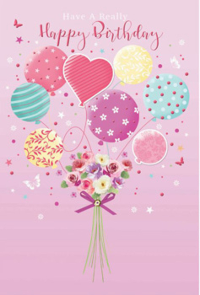 Delicate birthday card illustration featuring a pastel balloon bouquet rising above a dainty cluster of flowers, rendered in soft, romantic tones. The canvas is washed in pale pink, similar to the gentle hues seen over Bexley's rooftops at sunrise. At the top, an array of balloons appears to float effortlessly, each one offering a distinct personality: circular balloons with twisty stripes, others sprinkled with tiny confetti-like dots, and a central heart-shaped balloon that draws the eye with its warm, rosy glow. Shades of blush, seafoam, lemon, and lavender mingle harmoniously, evoking the light-hearted joy of a birthday gathering in a Bexley garden. The balloons seem to be tethered to a compact bouquet at the base, as though the flowers themselves are lifting into the air. This bouquet is composed of petite roses and airy daisy-style blooms, their petals shaded from ivory to soft pink and dusky mauve, each blossom textured to suggest fresh, velvety softness. A sparkling purple ribbon cinches the stems, its graceful loops and tails reminiscent of a hand-tied finish you might receive from Bexley Flowers for a local birthday delivery. Around the main arrangement, tiny butterflies and delicate star motifs flutter and shimmer, hinting at movement and the quiet magic of a wish being made. Light appears to pour gently across the whole scene, catching the glossy surface of the balloons and the implied dewy sheen on petals. The result is an artwork that radiates gentle jubilation, tenderness, and a sense of being thoughtfully celebrated right at home in Bexley.